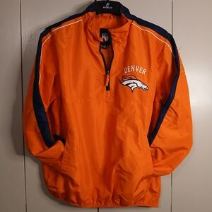 NFL Orange and Blue Denver Broncos Windbreaker Large 1/4 Zip (0594A2)